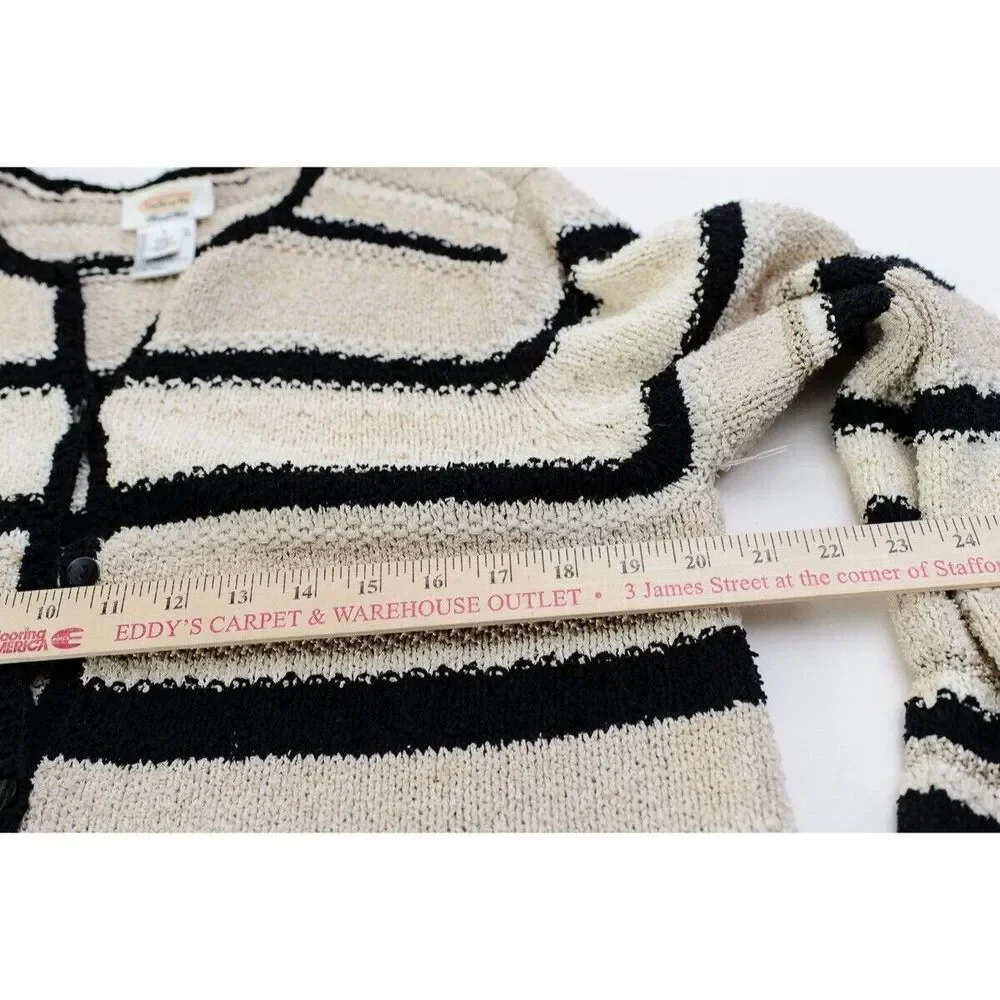 Vintage Talbots Hand-Knit Striped Cardigan Sweater L Black & Beige cruise resort